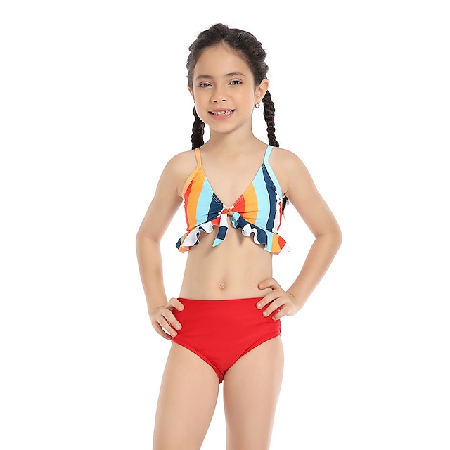  dětské dívčí plavky outdoor color block aktivní plavky 7-13 let letní červená