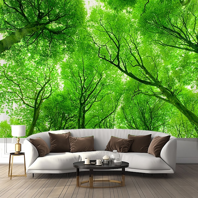  Paisaje verde bosque colgante tapiz arte de la pared gran tapiz mural decoración fotografía telón de fondo manta cortina hogar dormitorio sala de estar decoración