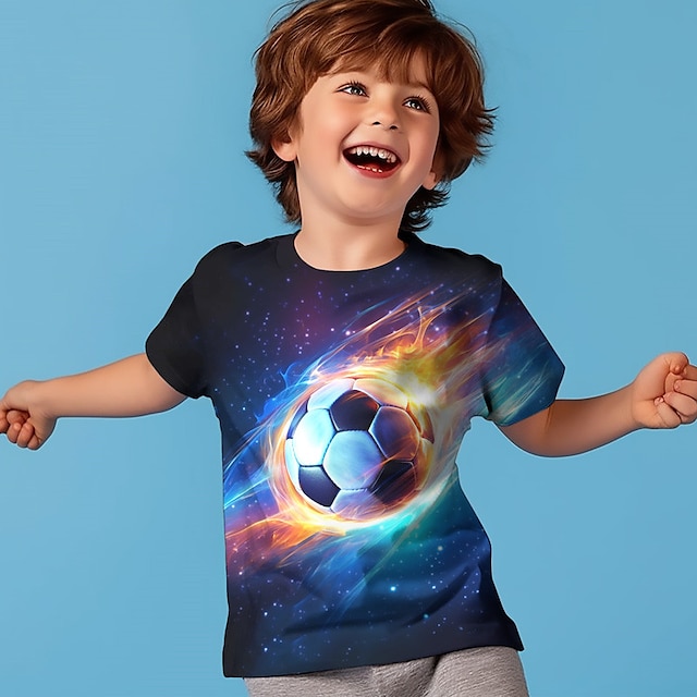  Pojkar 3D Fotboll T-shirt Skjorta Kortärmad 3D-tryck Sommar Aktiv Sport Mode Polyester Barn 3-12 år Rund hals Utomhus Ledigt Dagligen Normal