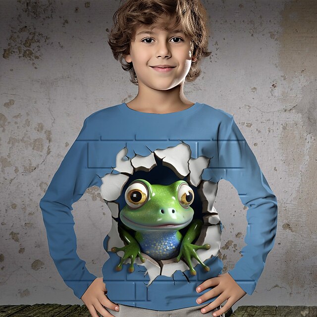  Jungen 3D Karikatur T-Shirt Hemd Langarm 3D-Druck Frühling Herbst Sport Modisch Strassenmode Polyester kinderkleidung 3-12 Jahre Rundhalsausschnitt Outdoor Casual Täglich Regular Fit