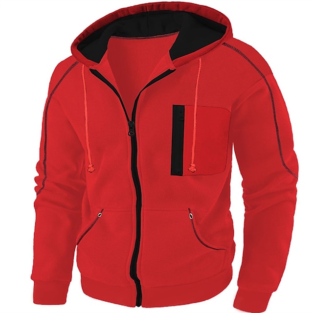  Homme Sweat à capuche zippé Veste Tactique Noir Rouge bleu marine Gris foncé Capuche Plein Poche Sport & Loisir du quotidien Des sports Estampage à chaud Design basique Décontractées Printemps