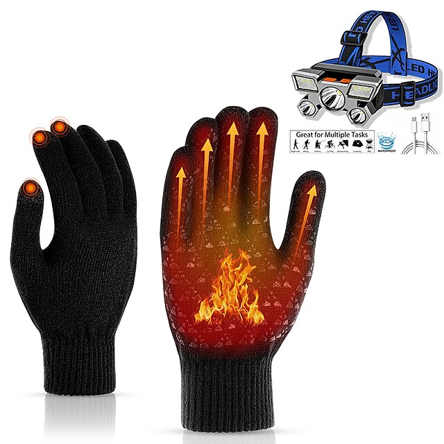  gants d'hiver avec phare gants de vélo gants de cyclisme gants de ski VTT vtt gants antidérapants pour écran tactile thermique chaud imperméable gants complets gants de sport polaire gel de silicone