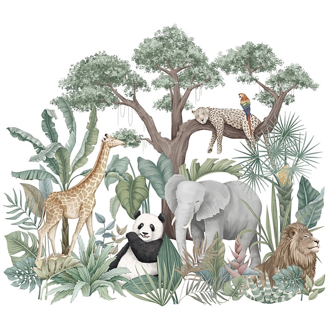  Wall Sticker Forest Animals Elephants Pandas Wallpaper To The Living Room Bedroom Decoration