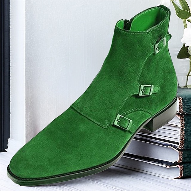  Homens Botas Retro Sapatos formais Sapatos de vestir Caminhada Clássico Formais Diário Couro Ecológico Quente Aumentar a Altura Absorção de choque Botas / Botins Fivela Verde Tropa Azul Outono Inverno