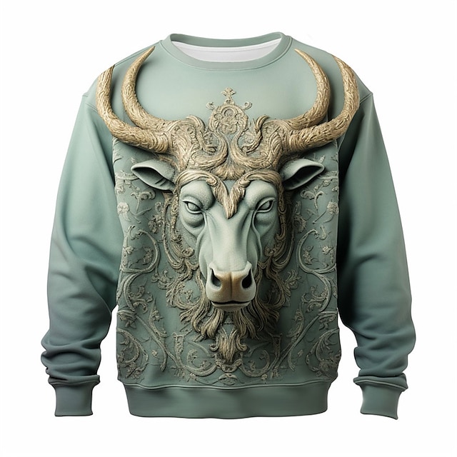  Homme Graphic Animal Antilope Sweats Sweat à capuche manche longue Sweat-shirt Col Ras du Cou du quotidien Décontractées Millésime Rétro 3D effet Vacances Sortie Vêtement de rue Imprimer Printemps