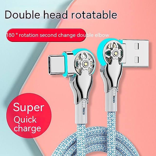  Double Elbow Swivel Fast Charging Cable with Lighting Universal Cable for type-c Android Cell Phone Charging Cable with Fast Charging and Two Swivel Functions