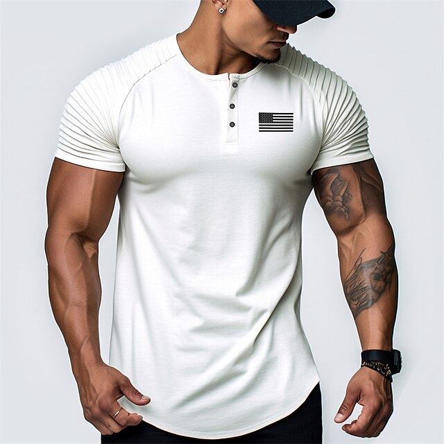 Men's Graphic National Flag Henley Shirt Raglan T Shirt Short Sleeve Fashion Daily Casual Sports Outdoor Holiday Going out Spring & Summer White Pink Sky Blue Henley Henley T-Shirt4