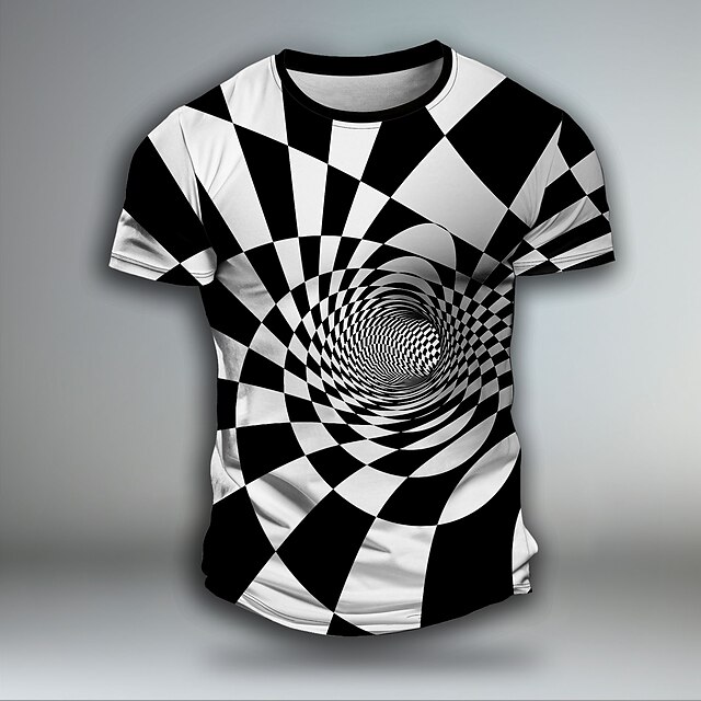 Men's Graphic Optical Illusion Geometic Visual Deception Short Sleeve T shirt 3D Print Crew Neck Shirt Daily Outdoor Casual Party Casual Holiday Black Green Spring & Summer Clothing Apparel Normal S3