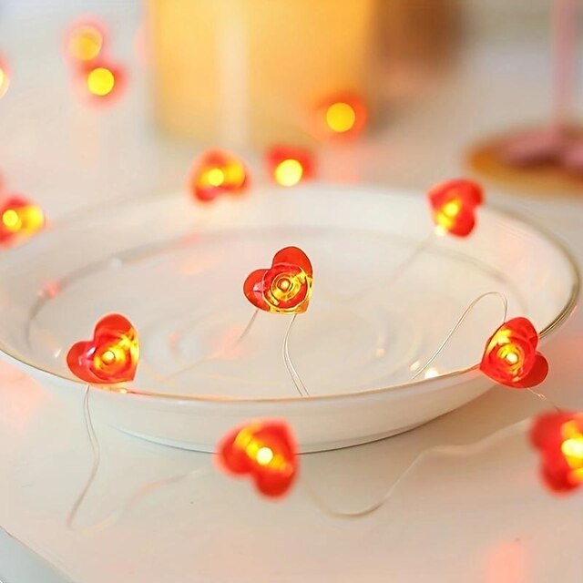  1pc LED Copper Wire Light, Red Heart-shaped Light String, Battery Box USB, Valentine's Day Christmas, Holiday Decoration Small Colorful Lights