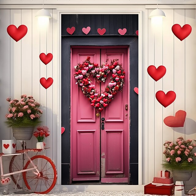  День святого Валентина розовые дверные покрытия фреска декор дверной гобелен дверной занавес украшение фон дверной баннер съемный для входной двери в помещении и на открытом воздухе украшение для