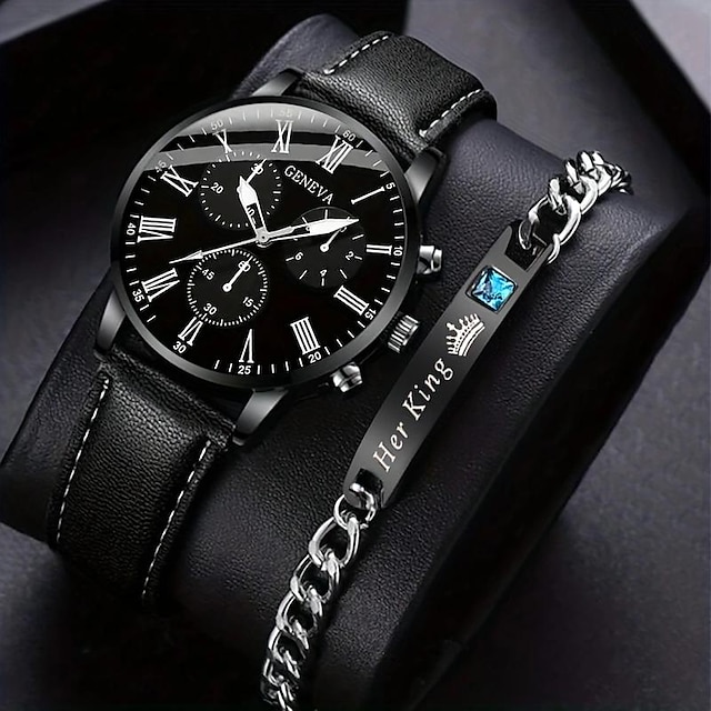  1pc Orologio Quartz da Uomo in Lega Rotondo  1pc Bracciale Accessori da Uomo