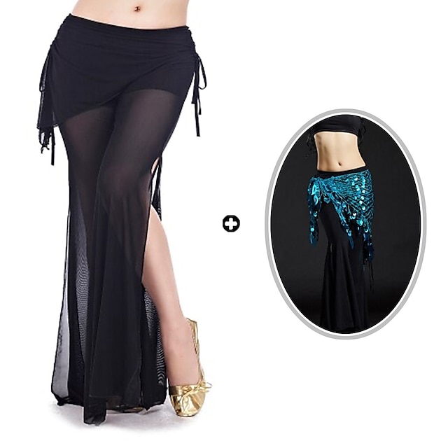  Women Outfits Belly Dance Hip Scarves Women‘s Performance Polyester Sequin Hip Scarf & Dance Pant