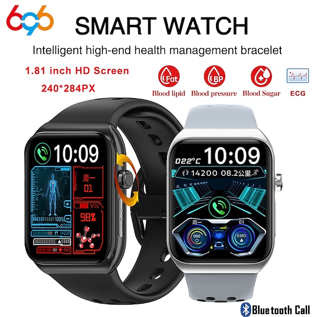 696 BK01 Smart Watch 1.81 inch Smart Band Fitness Bracelet Bluetooth ECG+PPG Pedometer Call Reminder Compatible with Android iOS Men Hands-Free Calls Message Reminder Step Tracker IP 67 38mm Watch