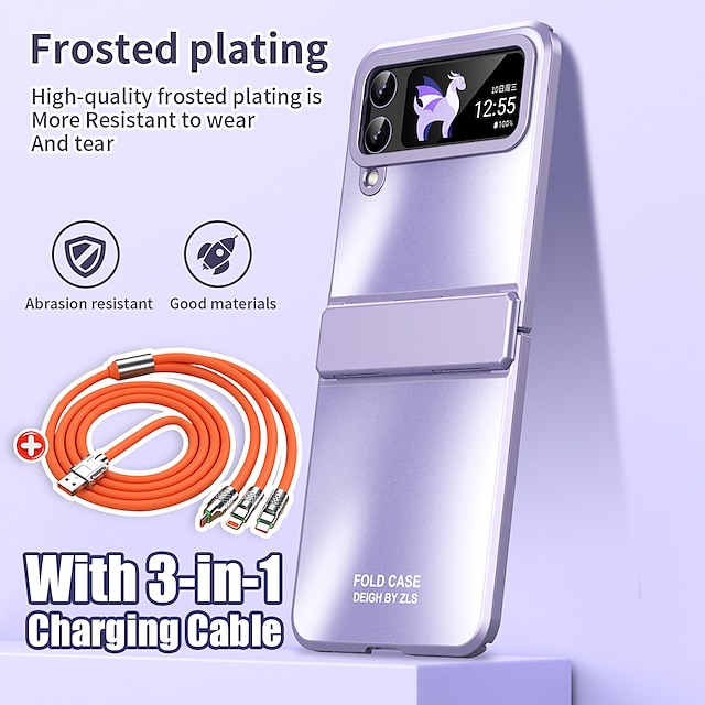  Phone Case + 3 in 1 Multi Fast Charge Cable for Samsung Galaxy Z Flip 5 Z Flip 4 Z Flip 3 Full Body Case Shockproof Aluminum Alloy