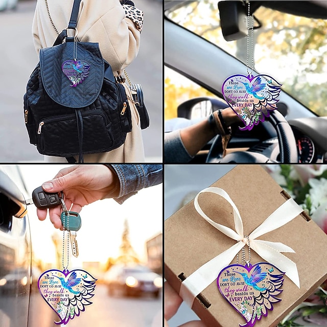  Love Angel Winged Bird Car Pendant, Universal Rearview Mirror Pendant, 2D Acrylic Hanging Pendant, Suitable for Motorcycle Keychain Decoration, Valentine's Day Gift