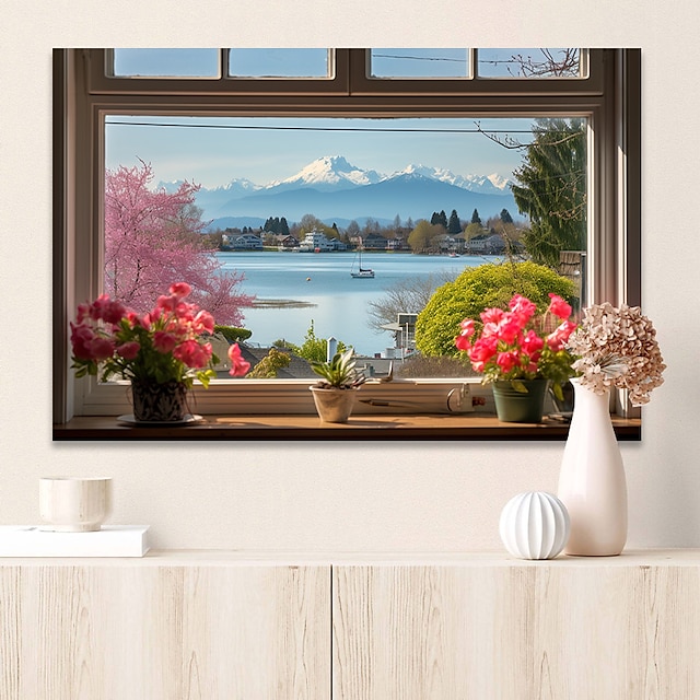  Landschafts-Wandkunst-Leinwand, falsches Fenster, Frühlingslandschaft, Drucke und Poster, Bilder, dekorative Stoffmalerei für Wohnzimmer, Bilder ohne Rahmen