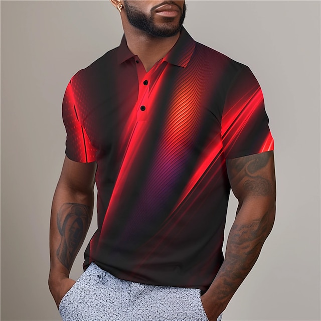  Homme Graphique Polo Chemise de golf Manche Courte Polos Chemises à Col Occasionnel Vêtements de vacances Vêtements de rave Tenues de fête Boutons Impression 3D Printemps & Été Jaune Rouge Bleu