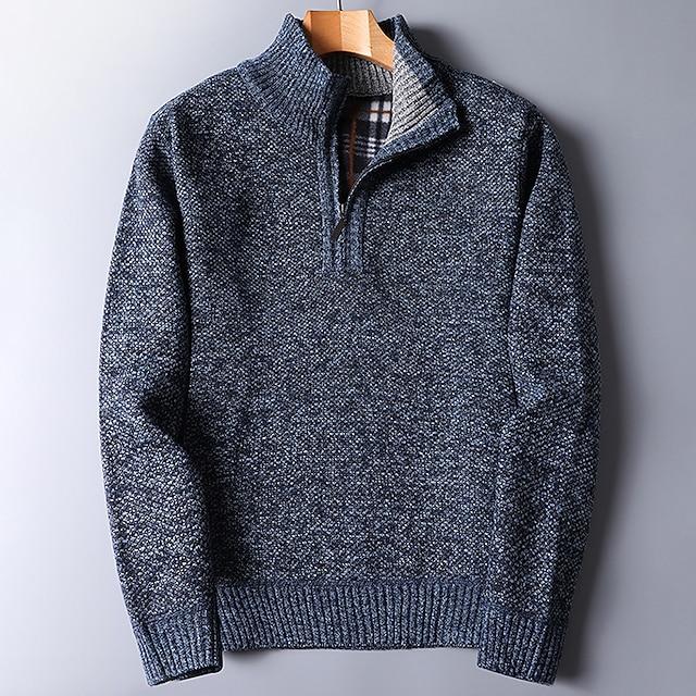Men's Pullover Sweater Jumper Knit Sweater Quarter Zip Pullover Sweater Ribbed Knit Regular Knitted Quarter Zip Plain Stand Collar Keep Warm Modern Contemporary Daily Wear Going out Clothing Apparel 13