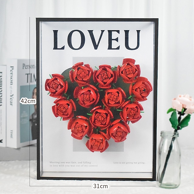 Women's Day Gifts Puzzle Valentine's Day Gift Building Block Black Rose Multi Style Flower Word Small Particles Assembled Bouquet Mother's Day Gifts for MoM