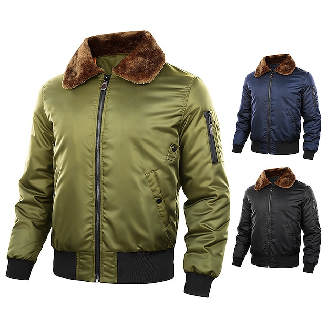  Hombre Abrigo de invierno Chaqueta de bombardero Chaqueta Chaqueta casual Exterior Ropa Cotidiana Templado Bolsillo Otoño Invierno Plano Moda Ropa de calle Diseño Regular Negro Azul Real Verde