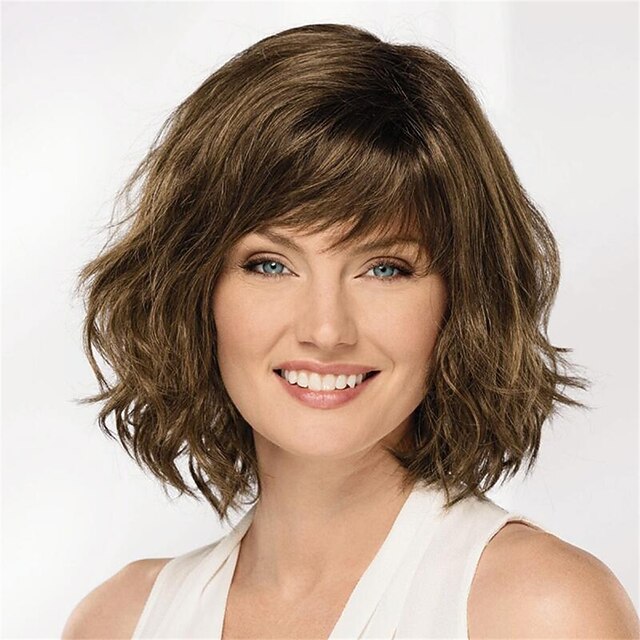 Synthetic Wig Curly With Bangs Machine Made Wig Short A1 Synthetic Hair Women's Soft Fashion Easy to Carry Dark Brown2