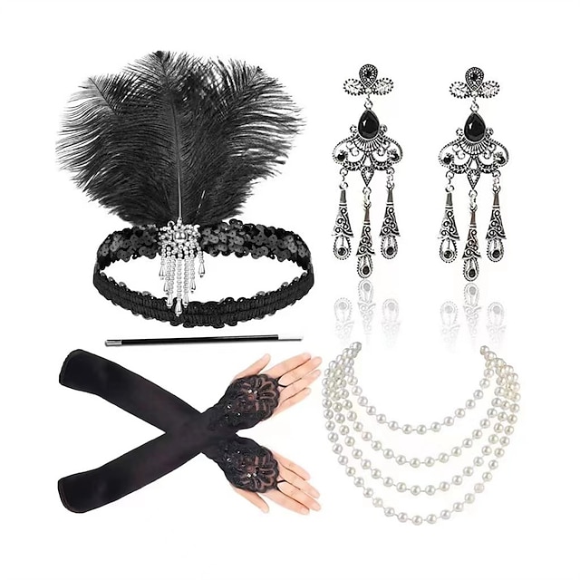  Hoofddeksels Ketting Oorbel Outfits Jaren ‘20 flapper hoofdband Retro vintage Jaren 1920 Legering Voor The Great Gatsby Cosplay Carnaval Dames Kostuum juwelen Mode-sieraden