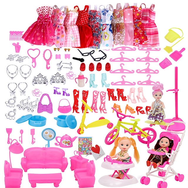  σετ κουτί δώρου lele ροζ αξεσουάρ κούκλας παιχνίδι diy υλικό πακέτο ξένη κούκλα ρούχα κρεμαστή φούστα για παιδιά 118 τεμάχια