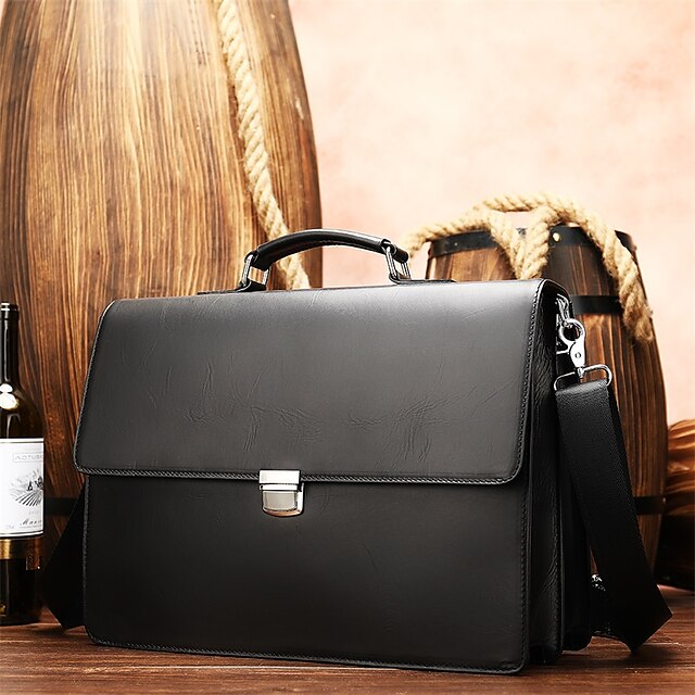  Top Layer Cowhide Men's Briefcase Simple Leather Business Briefcase Messenger Bag Handbag For Men Travel Work Computer Bag Shoulder Pack