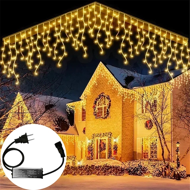  3.5m  4m 5m  String Lights  24V Low Voltage Outdoor Waterproof Curtain Light Ice Strip Light Holiday Party Decoration Light Courtyard Fence Full of Stars 8-Mode Flashing Control  1 set