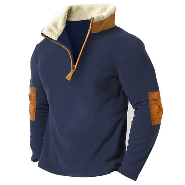 Men's Sweatshirt Quarter Zip Sweatshirt Navy Blue Standing Collar Plain ...