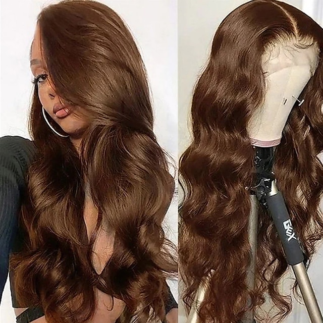  Ishow Hair Chocolate Brown front lace Live wig Women's Body Wave HD Transparent 360 full lace front wig 10-30inch