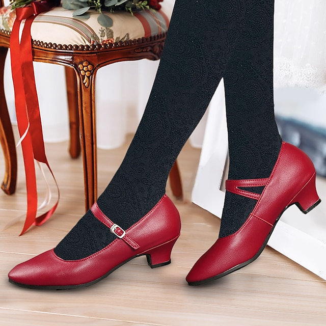  Women's Heels Pumps Slip-Ons Mary Jane Vintage Shoes Comfort Shoes Party Outdoor Daily Kitten Heel Round Toe Elegant Vintage Fashion Leather Cowhide Buckle Ankle Strap Silver Dark Red Black