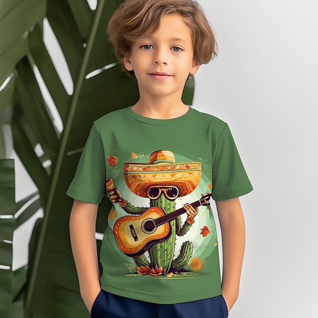  Карнавальная футболка с 3d кактусом для мальчиков, с коротким рукавом, с 3D принтом, летняя, активная, отпускная, модная, из полиэстера, для детей от 3 до 12 лет, с круглым вырезом, на открытом