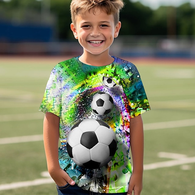  Jungen 3D Fußball T-Shirt Hemd Kurzarm 3D-Druck Sommer Aktiv Sport Modisch Polyester kinderkleidung 3-12 Jahre Rundhalsausschnitt Outdoor Casual Täglich Regular Fit