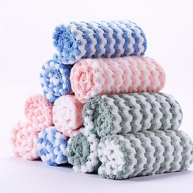  5/10pcs Mixed Pack Kitchen Dishcloth Cleaning Rag Coral Fleece Microfiber Dish Towel Non-stick Oil Absorption Soft Absorbent Towel Reusable Washable  Bathroom Car Windows Kitchen Supplies