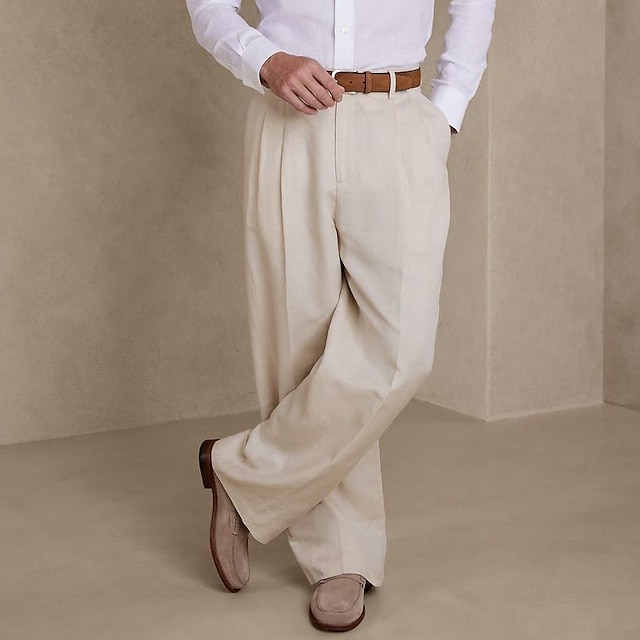  Ανδρικά Λευκά παντελόνια Καλοκαίρι παντελόνι Πλισέ Παντελόνι Μπροστινή τσέπη Ισιο πόδι Σκέτο Άνεση Αναπνέει Causal Καθημερινά Αργίες Μείγμα Λινό / Βαμβάκι Μοντέρνα Βασικό Μαύρο Λευκό