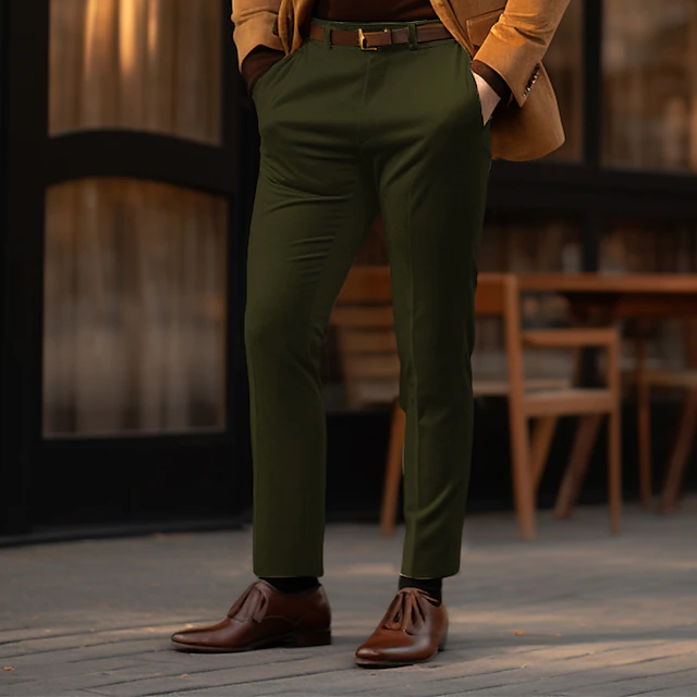 Men's Graduation Trousers Chinos Casual Pants Front Pocket Plain Comfort Business Daily Holiday Fashion Chic & Modern Blue Dark Green 5