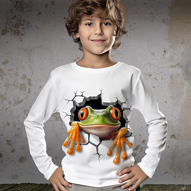  Gutt 3D Tegneserie T-skjorte Skjorte Langermet 3D-utskrift Vår Høst Sport Mote Gatemote Polyester Barn 3-12 år Crew-hals utendørs Avslappet Daglig Normal