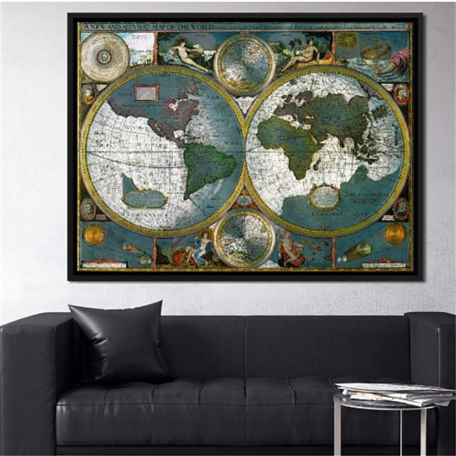  Mappe da parete su tela, antica mappa storica del mondo, stampe e poster, mappe, immagini, dipinti decorativi su tessuto per soggiorno, immagini senza cornice