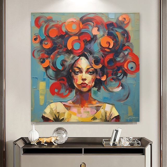  öljymaalaus käsinmaalattu abstrakti nainen isot hiukset öljymaalaus graffiti taidemaalaus kankaalle paksu veitsi firgumaalaus seinätaide moderni nykytaide kodin sisustus valmis ripustettavaksi tai