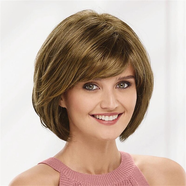  Synthetic Wig Curly With Bangs Machine Made Wig Short A1 Synthetic Hair Women's Soft Fashion Easy to Carry Brown