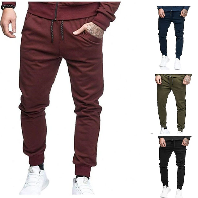 Men's Trousers Track Pants Jogging Pants Outdoor Athleisure Daily Sports Soft Comfortable Pocket Drawstring Elastic Waist Plain Full Length Fashion Casual Activewear Wine Red Black Micro-elastic 5