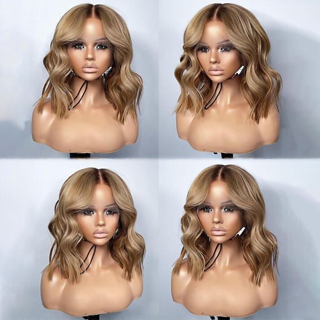  Human Hair 13x4 Lace Front Wig Short Bob Brazilian Hair Wavy Multi-color Wig 130% 150% Density Highlighted / Balayage Hair  For Women Short Human Hair Lace Wig
