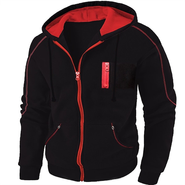  Men's Full Zip Hoodie Jacket Black White Red Navy Blue Green Hooded Plain Pocket Sports & Outdoor Daily Sports Hot Stamping Designer Basic Casual Spring &  Fall Clothing Apparel Hoodies Sweatshirts 