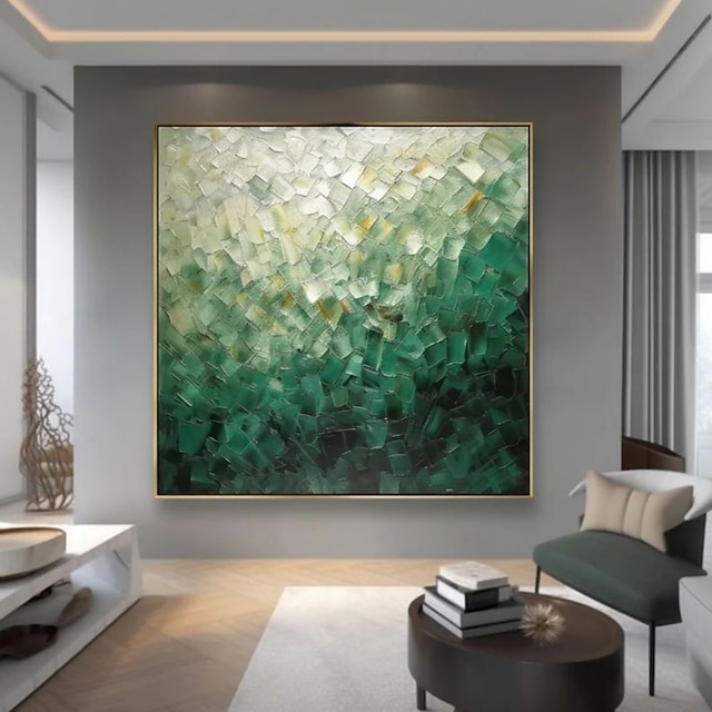  handgjord oljemålning canvas väggkonst dekoration samtida grön abstrakt för heminredning rullad ramlös osträckt målning