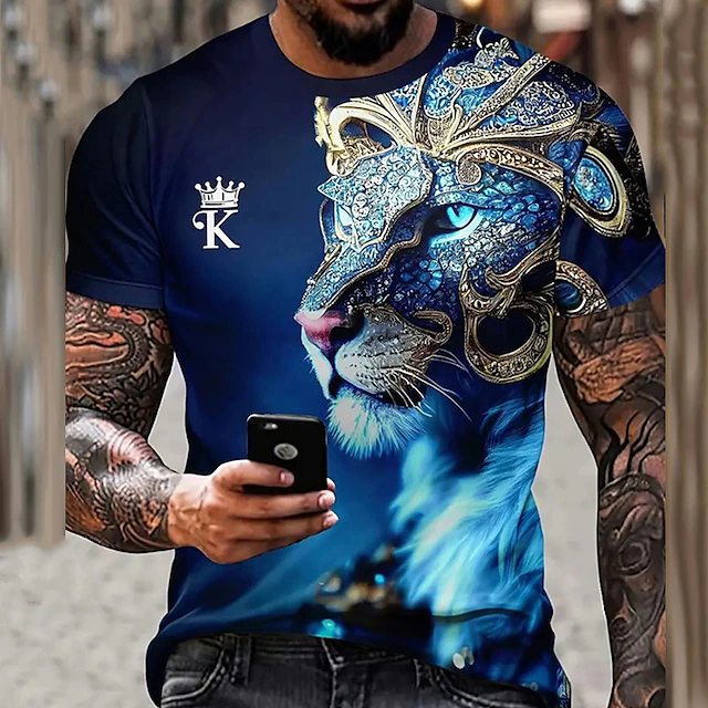 Men's Graphic Animal Tiger T Shirt Short Sleeve T shirt 3D Print Crew Neck Shirt Daily Designer Retro Vintage Sports Outdoor Holiday Going out Blue Orange Green Spring & Summer Clothing Apparel S M L4