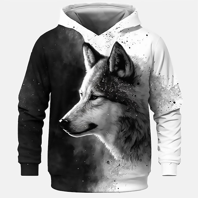  Garçon 3D Loup Sweat à capuche Pullover manche longue 3D effet Printemps Automne Mode Vêtement de rue Frais Enfants 3-12 ans Capuche Extérieur Casual du quotidien Standard