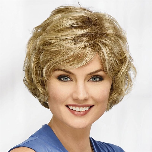  Synthetic Wig Curly With Bangs Machine Made Wig Short A1 A2 A3 A4 Synthetic Hair Women's Soft Fashion Easy to Carry Blonde Brown Silver