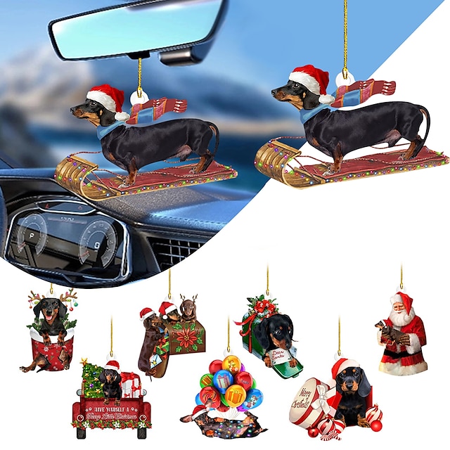  hundebil hængende ornament, akryl 2d fladtrykt nøglering, valgfri akryl ornament og bil bakspejl tilbehør mindegavepakke