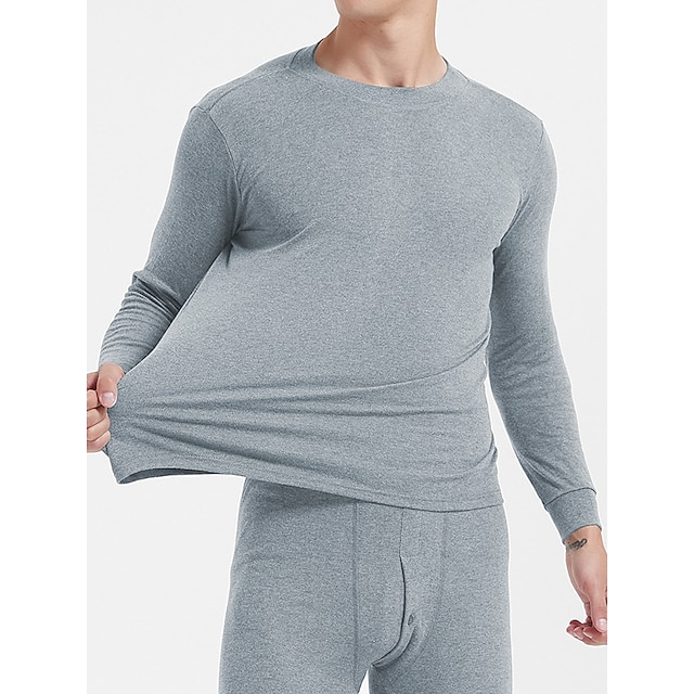  Herr Termiskt underställ Sovkläder Termiskt set 2 delar Slät Varm Mode Ledigt Hem Dagligen Säng Bomull Komfort Varm Mjuk Rund hals Långärmad T-shirt Byxa Höst Vinter Svart Vit